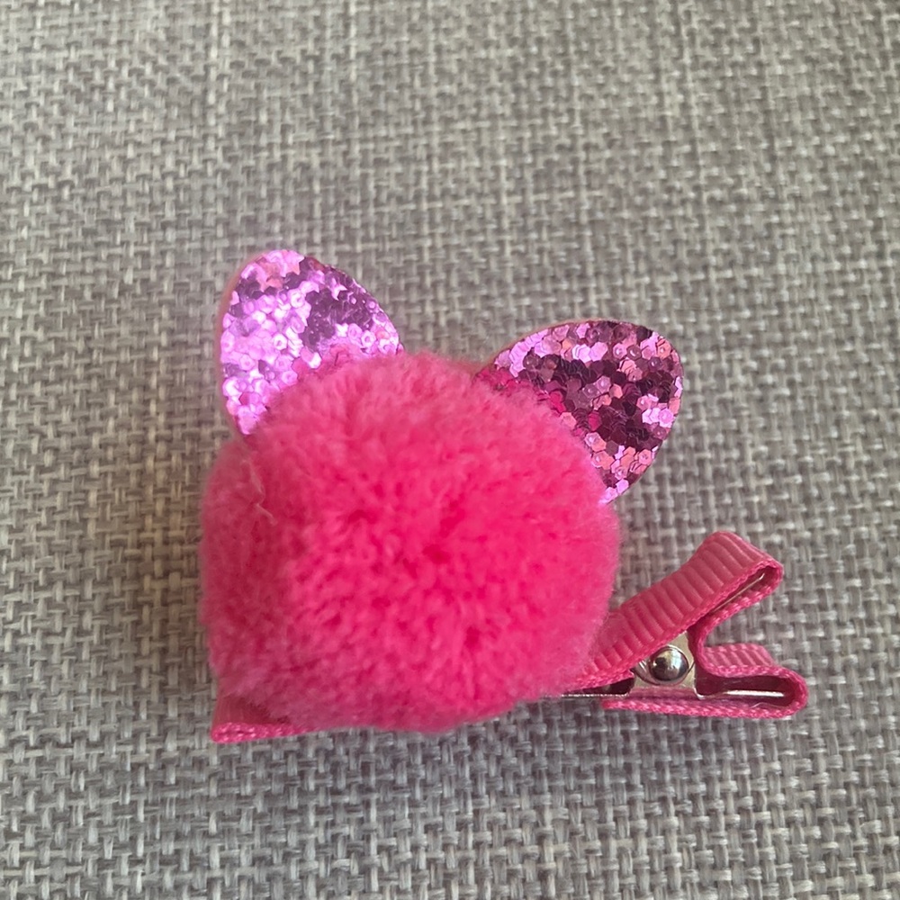 Glitter Ears Pom Pom Hair Clip, NEW